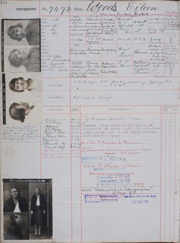 prison register page with photos of a woman